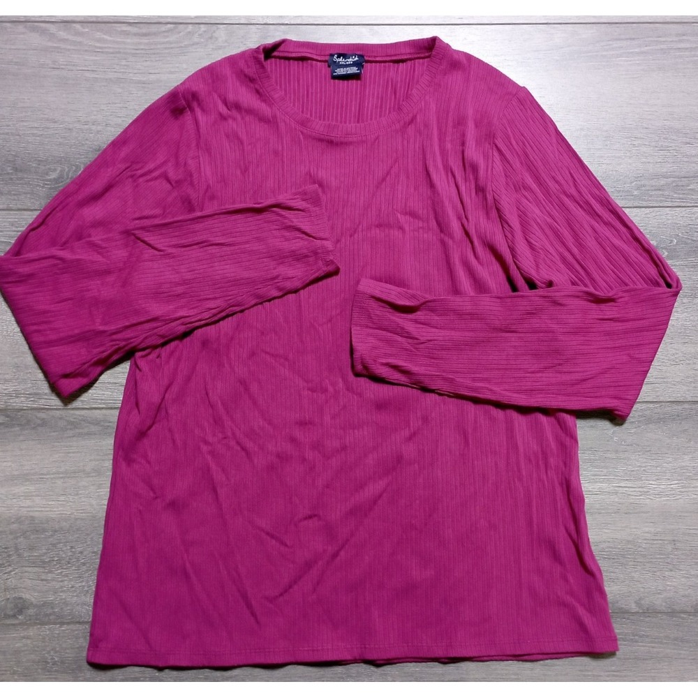 Splendid Ribbed Shirt Adult 2XL Pink Long Sleeve Crew Neck Womens